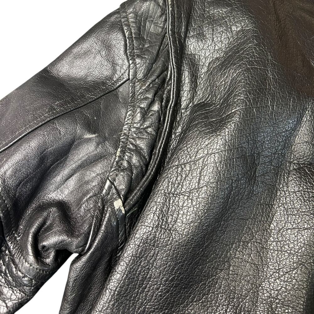 Diamond Leather Black Moto Jacket Motorcycle Biker Style size 48 Vintage Zip Up - Picture 5 of 12